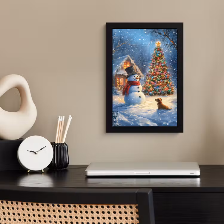 Poster met lijst - Kerstwonder - Winteravond - Kleurrijk — 2