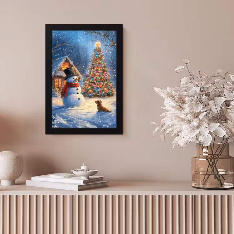 Poster met lijst - Kerstwonder - Winteravond - Kleurrijk — 5