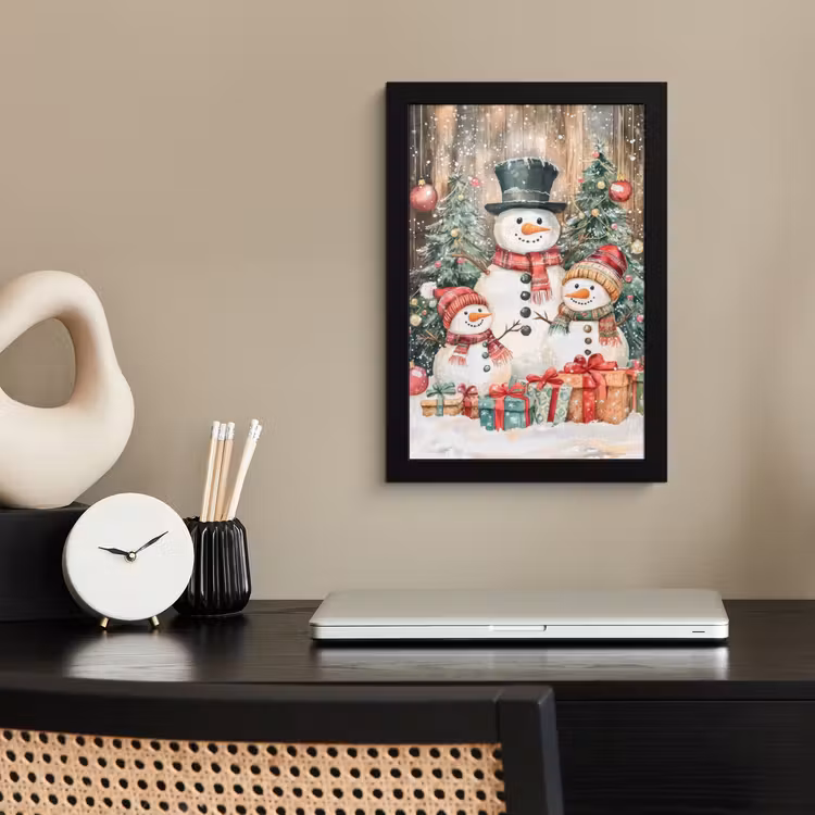 Poster met lijst - Sneeuwpop - Familie - Kleurrijk — 2