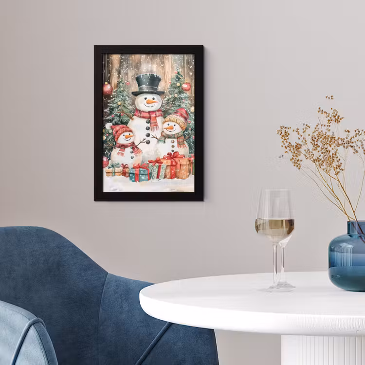 Poster met lijst - Sneeuwpop - Familie - Kleurrijk — 4