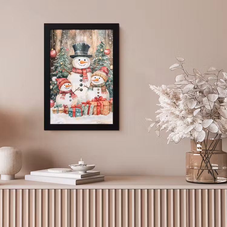 Poster met lijst - Sneeuwpop - Familie - Kleurrijk — 5