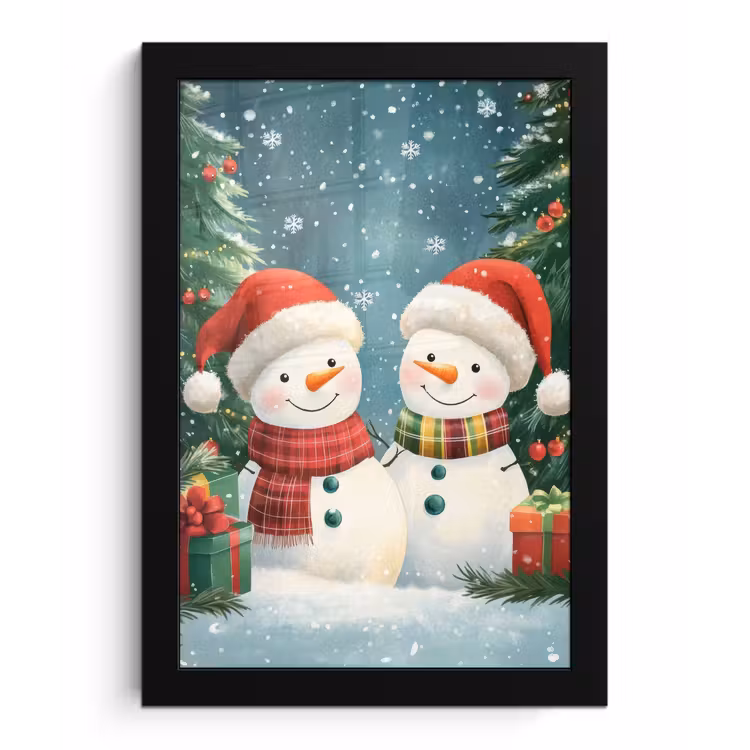 Poster met lijst - Sneeuwpop - Kerstsneeuw - Groen - Rood — 1