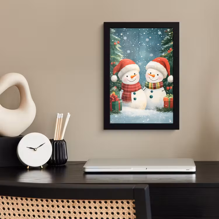 Poster met lijst - Sneeuwpop - Kerstsneeuw - Groen - Rood — 2