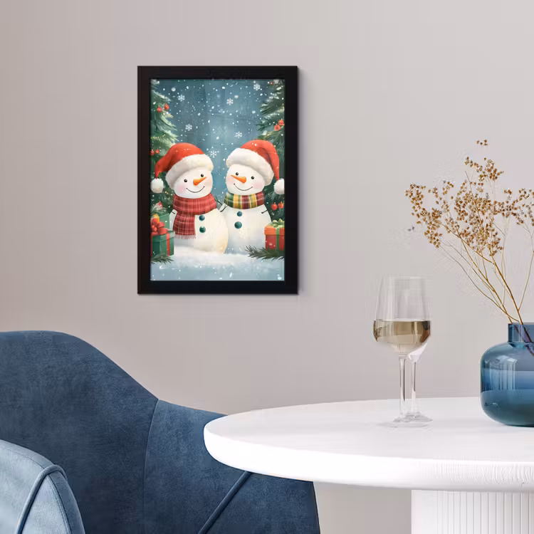 Poster met lijst - Sneeuwpop - Kerstsneeuw - Groen - Rood — 4