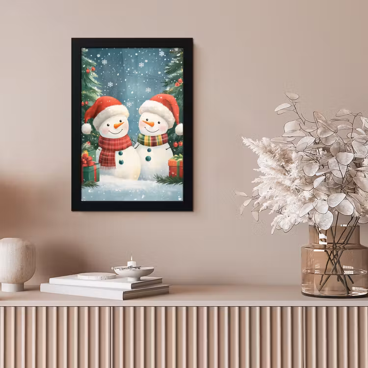 Poster met lijst - Sneeuwpop - Kerstsneeuw - Groen - Rood — 5