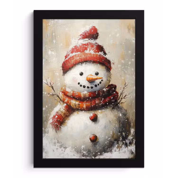 Poster met lijst - Sneeuwpop - Winter - Sneeuw - Beige — 1