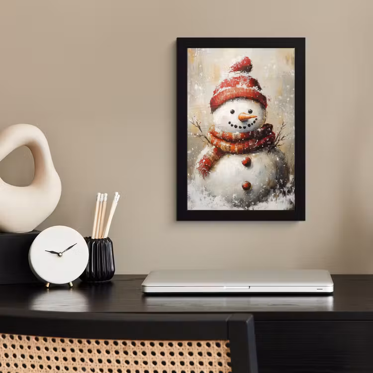 Poster met lijst - Sneeuwpop - Winter - Sneeuw - Beige — 2