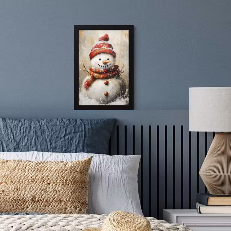 Poster met lijst - Sneeuwpop - Winter - Sneeuw - Beige — 3