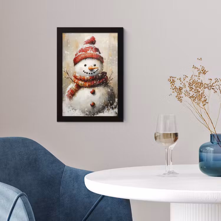 Poster met lijst - Sneeuwpop - Winter - Sneeuw - Beige — 4