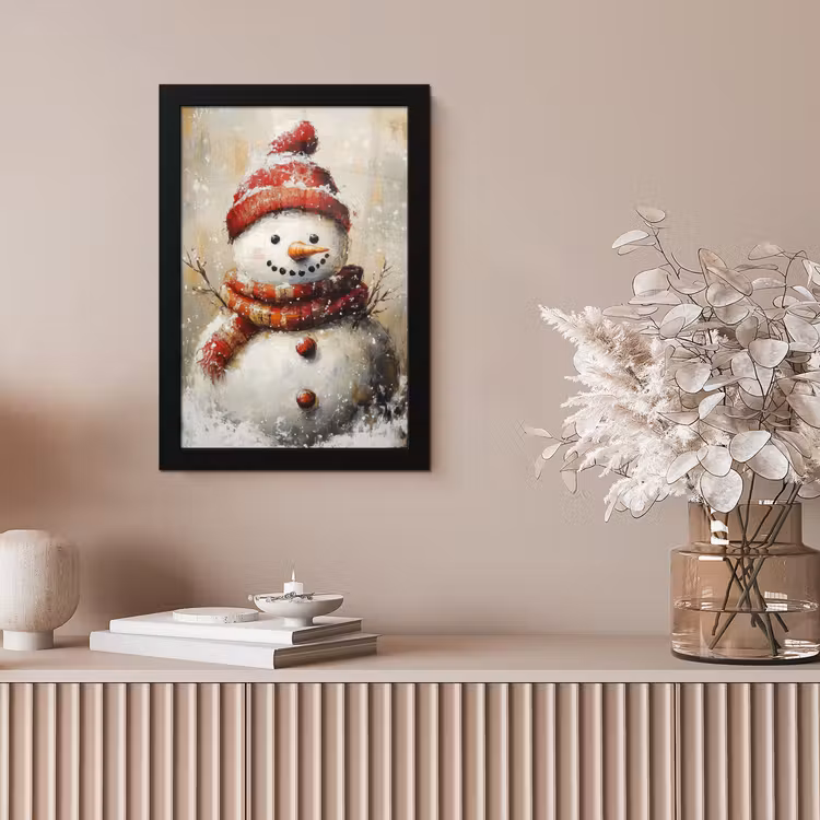 Poster met lijst - Sneeuwpop - Winter - Sneeuw - Beige — 5