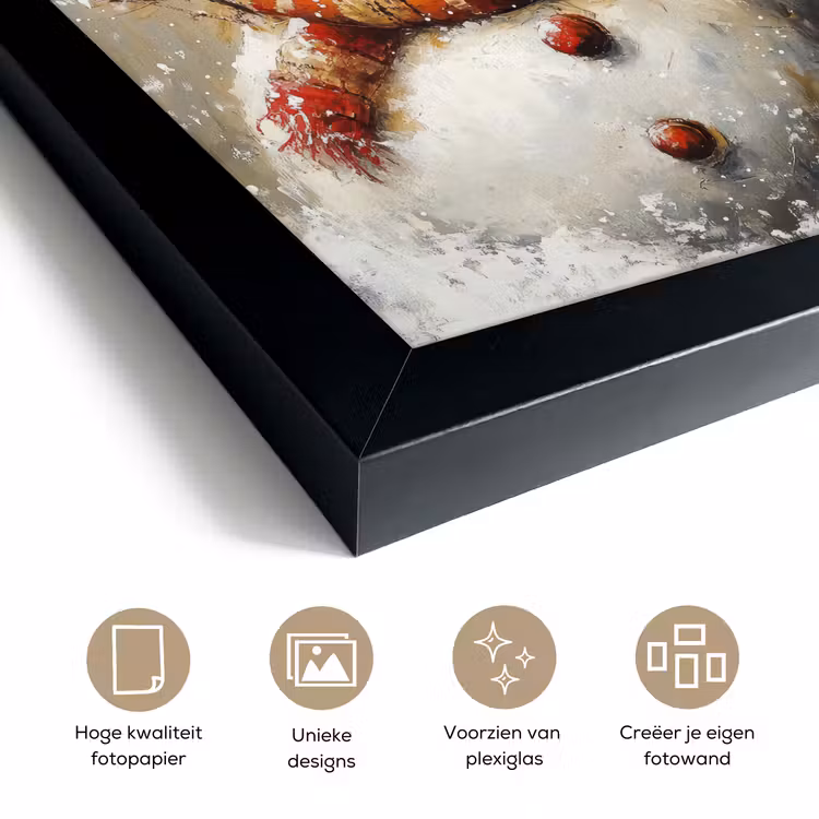 Poster met lijst - Sneeuwpop - Winter - Sneeuw - Beige — 6
