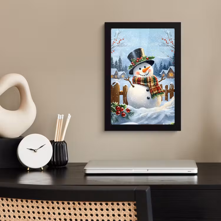 Poster met lijst - Sneeuwpop - Winterdorp - Kleurrijk — 2