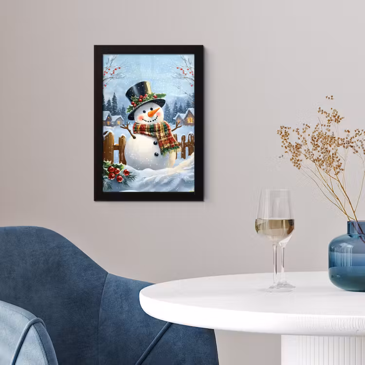 Poster met lijst - Sneeuwpop - Winterdorp - Kleurrijk — 4
