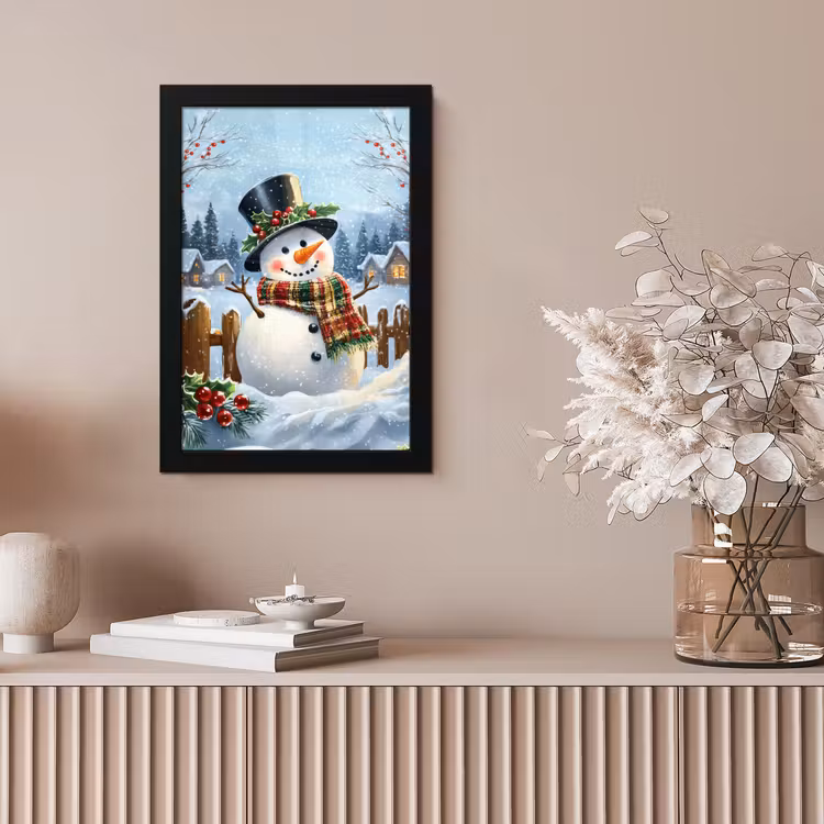 Poster met lijst - Sneeuwpop - Winterdorp - Kleurrijk — 5