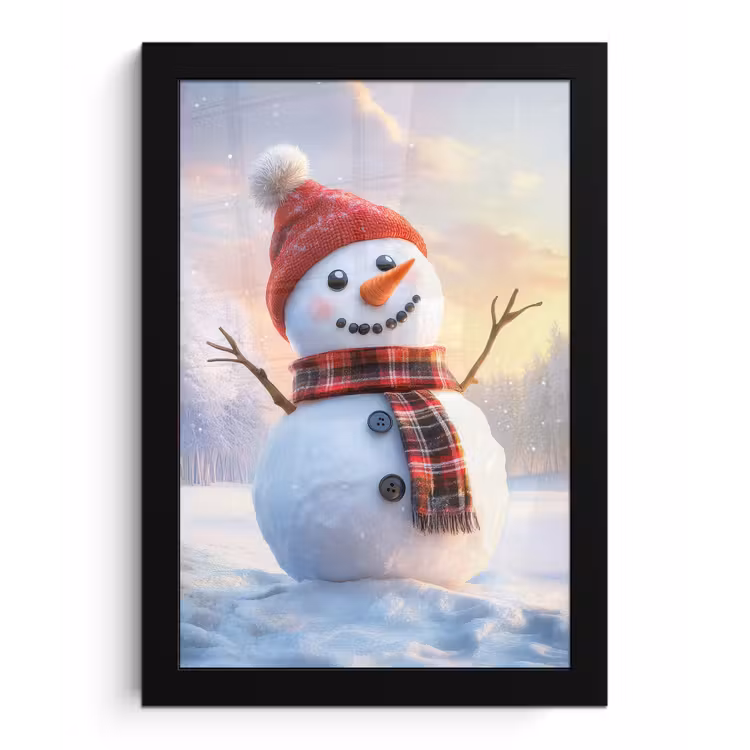 Poster met lijst - Sneeuwpop - Zonsondergang - Wit — 1