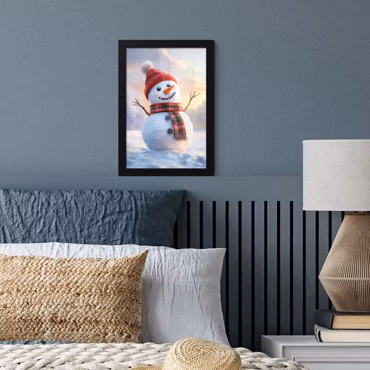 Poster met lijst - Sneeuwpop - Zonsondergang - Wit — 3