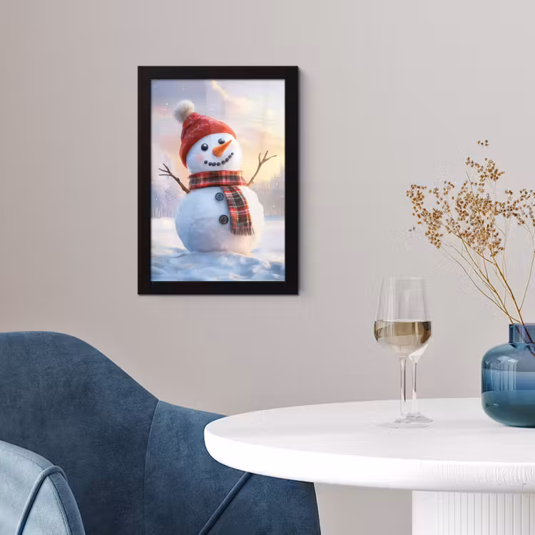 Poster met lijst - Sneeuwpop - Zonsondergang - Wit — 4