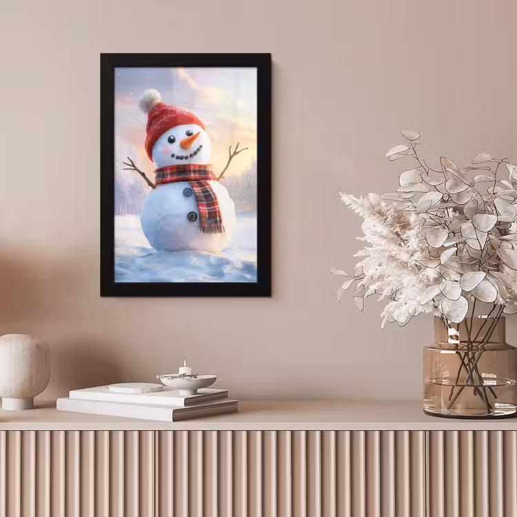 Poster met lijst - Sneeuwpop - Zonsondergang - Wit — 5