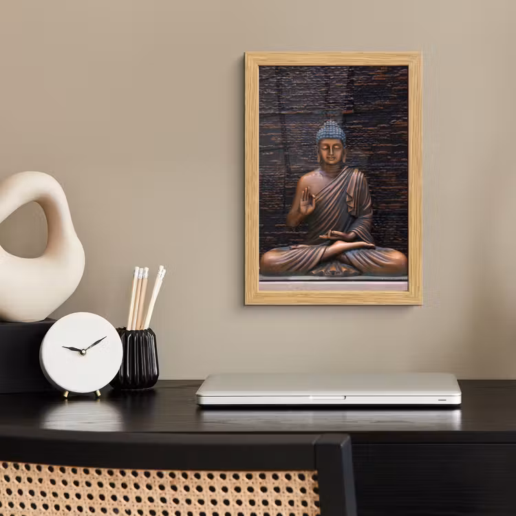 Poster met lijst - Boeddha - Buddha beeld - Bruin - Spiritueel - Meditatie — 2