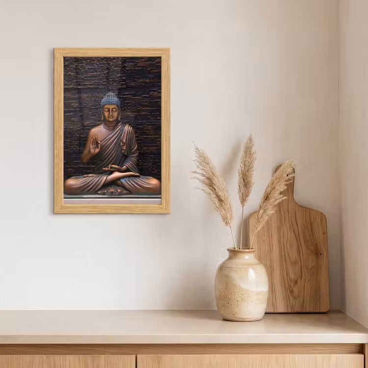 Poster met lijst - Boeddha - Buddha beeld - Bruin - Spiritueel - Meditatie — 3
