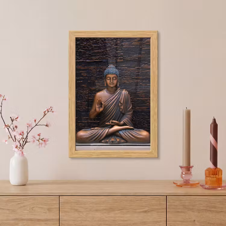 Poster met lijst - Boeddha - Buddha beeld - Bruin - Spiritueel - Meditatie — 5