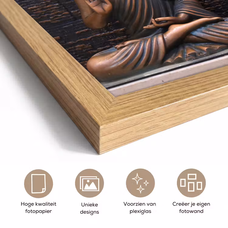 Poster met lijst - Boeddha - Buddha beeld - Bruin - Spiritueel - Meditatie — 6