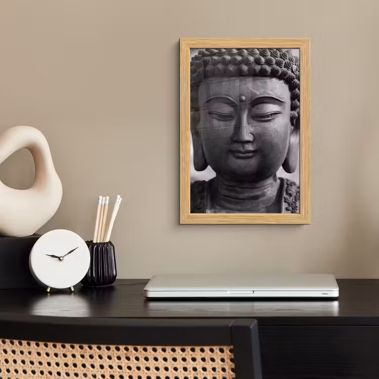 Poster met lijst - Boeddha - Grijs - Spiritualiteit - Buddha beeld - Religie — 2