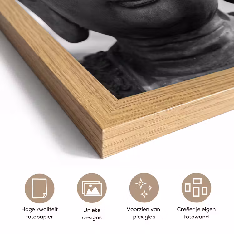 Poster met lijst - Boeddha - Grijs - Spiritualiteit - Buddha beeld - Religie — 6