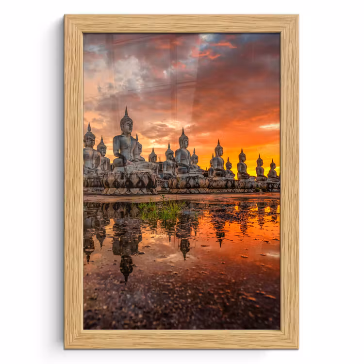 Poster met lijst - Boeddha beelden - Zonsondergang - Water - Boeddhisme — 1