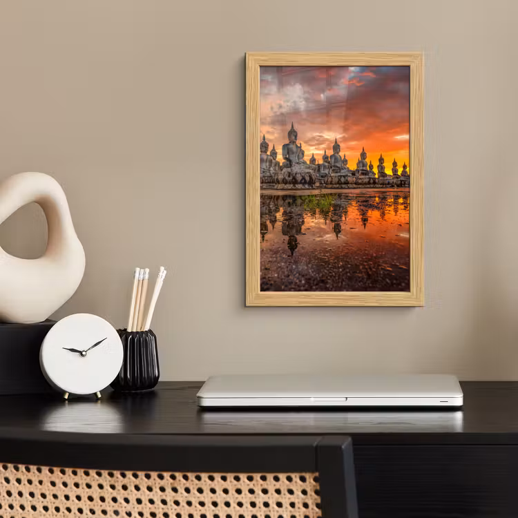 Poster met lijst - Boeddha beelden - Zonsondergang - Water - Boeddhisme — 2