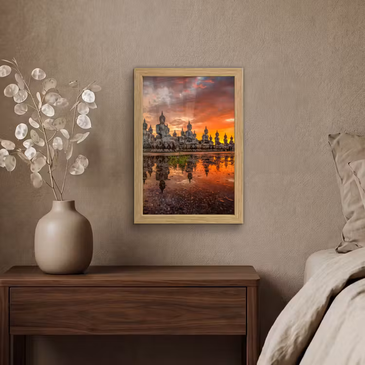 Poster met lijst - Boeddha beelden - Zonsondergang - Water - Boeddhisme — 4