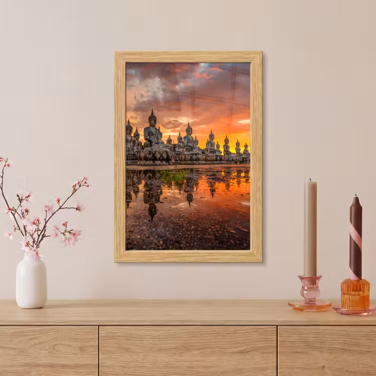 Poster met lijst - Boeddha beelden - Zonsondergang - Water - Boeddhisme — 5