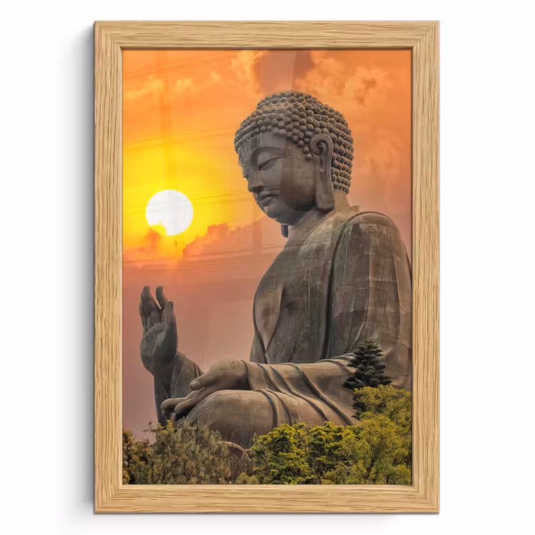 Poster met lijst - Buddha - Zonsondergang - Boeddha beelden - Planten — 1