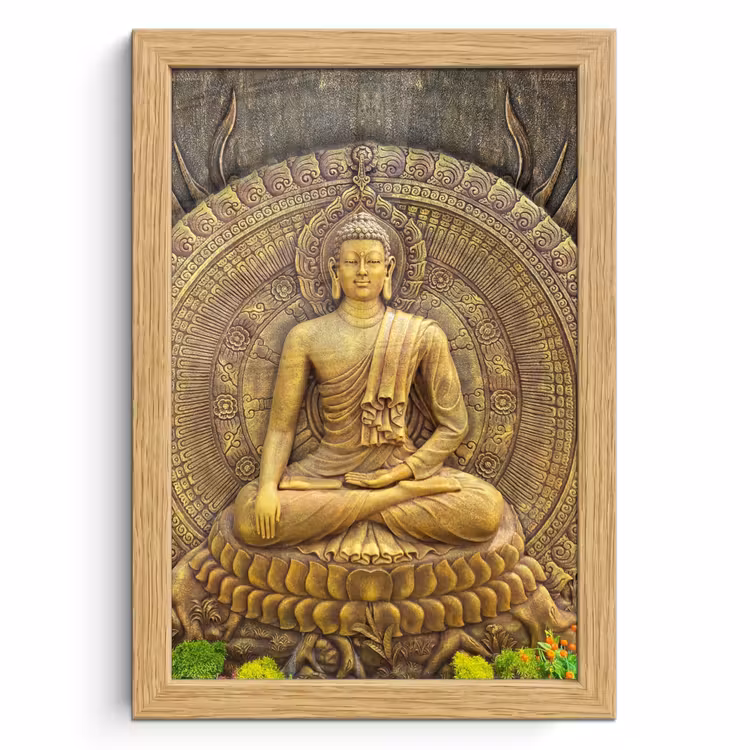 Poster met lijst - Goud - Boeddha beeld - Spiritueel - Meditatie — 1
