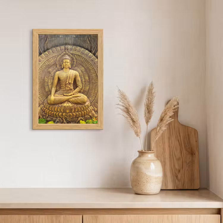 Poster met lijst - Goud - Boeddha beeld - Spiritueel - Meditatie — 3