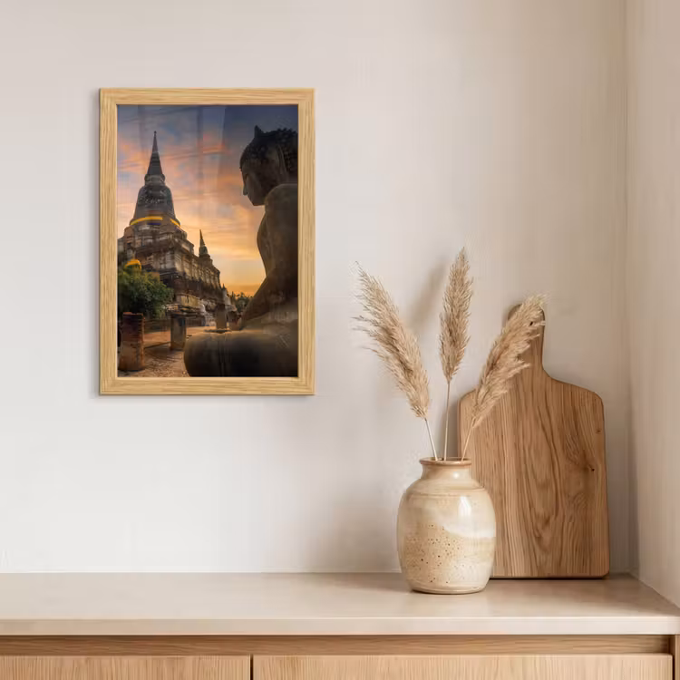 Poster met lijst - Tempel - Zonsondergang - Boeddha beelden - Buddha — 3