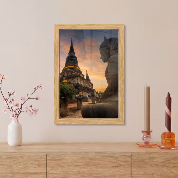 Poster met lijst - Tempel - Zonsondergang - Boeddha beelden - Buddha — 5