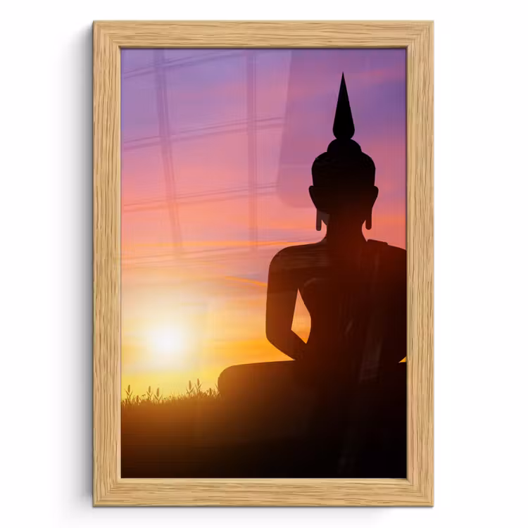Poster met lijst - Zonsondergang - Horizon - Boeddha beeld - Buddha - Silhouette — 1