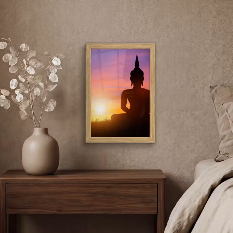 Poster met lijst - Zonsondergang - Horizon - Boeddha beeld - Buddha - Silhouette — 4