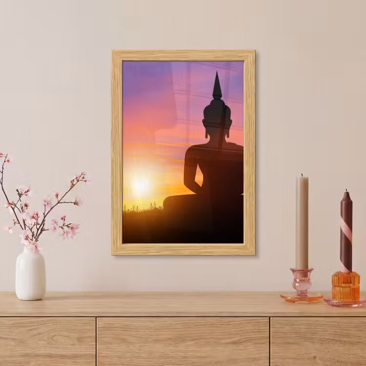 Poster met lijst - Zonsondergang - Horizon - Boeddha beeld - Buddha - Silhouette — 5