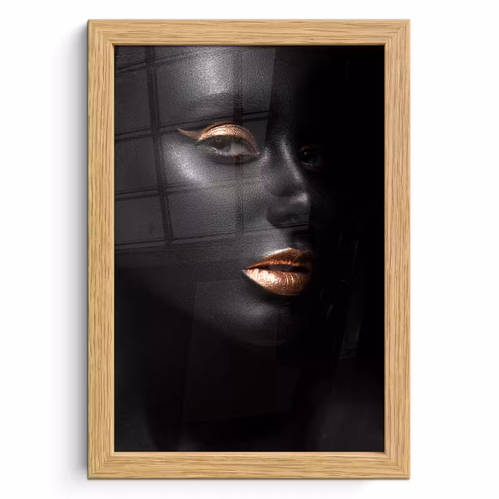 Poster met lijst - Vrouw - Make-up - Koper - Zwart — 1