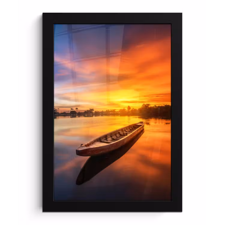 Poster met lijst - Boot - Water - Zonsondergang - Oranje - Water — 1