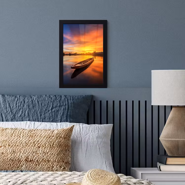 Poster met lijst - Boot - Water - Zonsondergang - Oranje - Water — 3