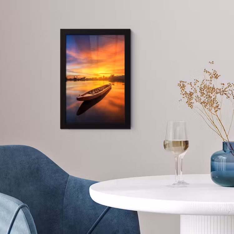 Poster met lijst - Boot - Water - Zonsondergang - Oranje - Water — 4