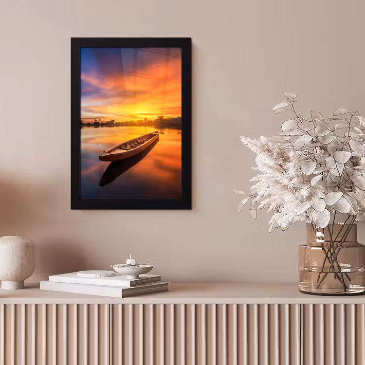 Poster met lijst - Boot - Water - Zonsondergang - Oranje - Water — 5