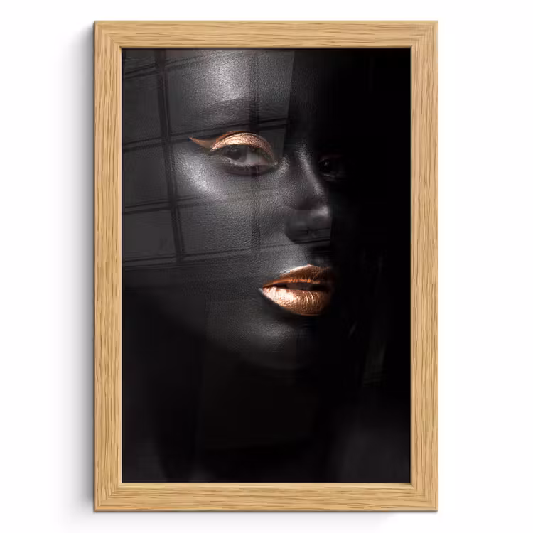 Poster met lijst - Vrouw - Make-up - Koper - Zwart — 1