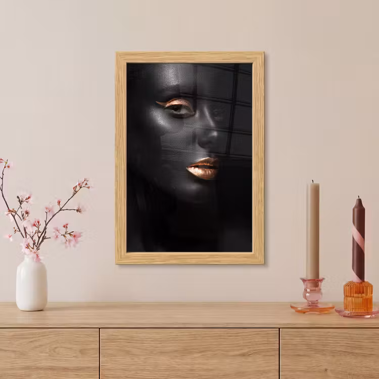 Poster met lijst - Vrouw - Make-up - Koper - Zwart — 5