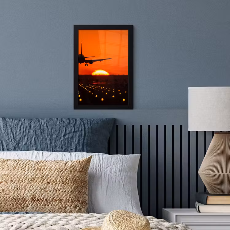 Poster met lijst - Zonsondergang - Vliegtuig - Oranje - Zon — 3
