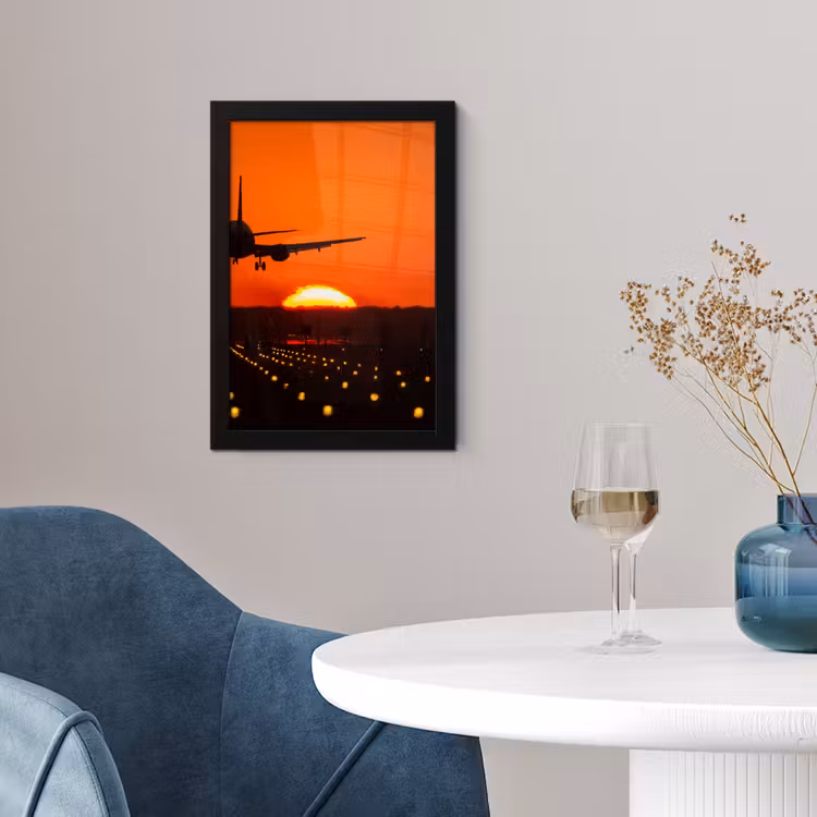 Poster met lijst - Zonsondergang - Vliegtuig - Oranje - Zon — 4
