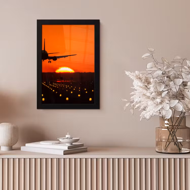 Poster met lijst - Zonsondergang - Vliegtuig - Oranje - Zon — 5